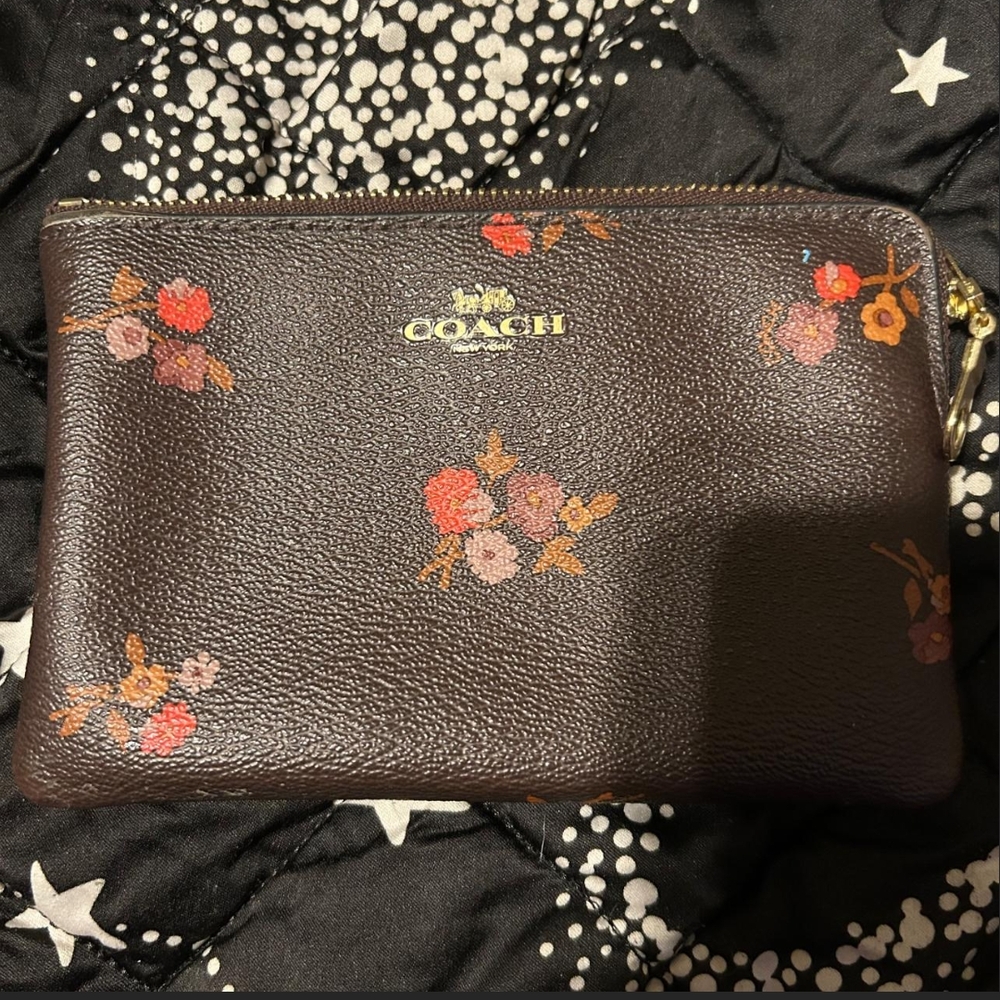 Coach Brown Floral Wristlet